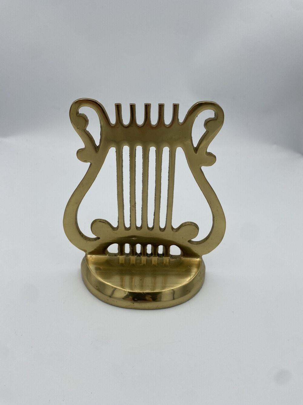Vintage Brass Lyre Harp Bookend Felt Bottom